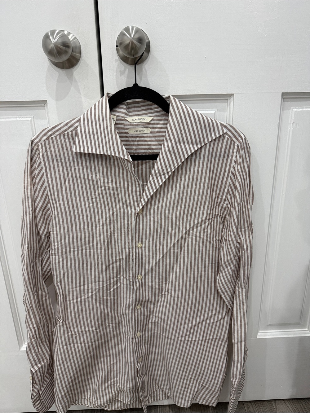 Suitsupply Brown and White Striped Dress Shirt